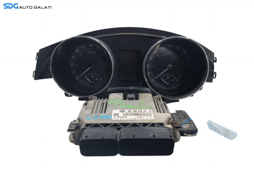 Kit Pornire ECU Calculator Motor Ceas Ceasuri Bord Cip Cheie Skoda Superb 2 2.0 TDI 2008 - 2016 Cod 03L906018JB 0281017413 3T2920941K [L6790] [L6791]