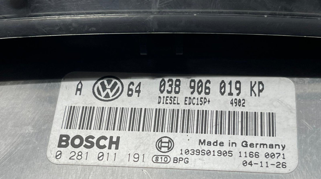 Kit Pornire ECU Calculator Motor Cip Cheie Ceas Bord Imobilizator Volkswagen Golf 4 1.9 TDI AXR 1998 - 2006 Cod 038906019KP 0281011191