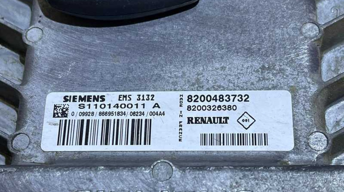 Kit Pornire ECU Calculator Motor Cip Cheie si Imobilizator Dacia Logan 1 1.6 MPI 2004 - 2010 Cod 8200483732 8200326380 S110140011A S110140011