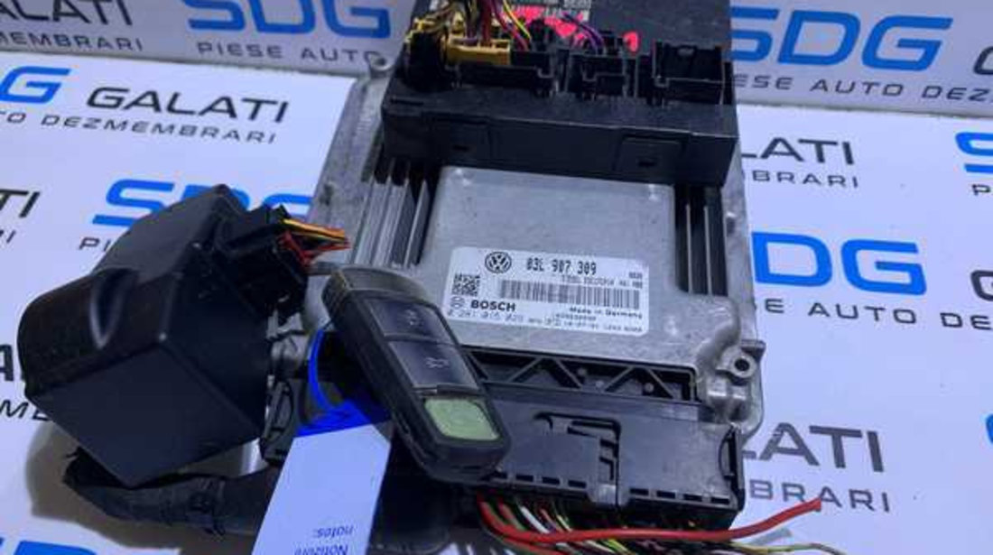 Kit Pornire ECU Calculator Motor Cip Cheie si Imobilizator VW Passat B6 2.0 TDI CBA CBAB 2005 - 2010 Cod 03L907309 0261S02070