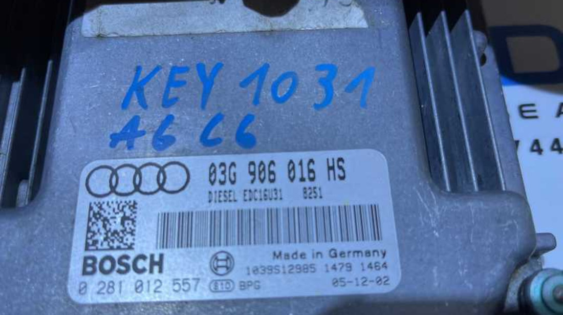 Kit Pornire ECU Calculator Motor Cip Cheie Imobilizator Audi A6 C6 2.0 TDI BRE 2005 - 2008 Cod 03G906016HS 0281012557