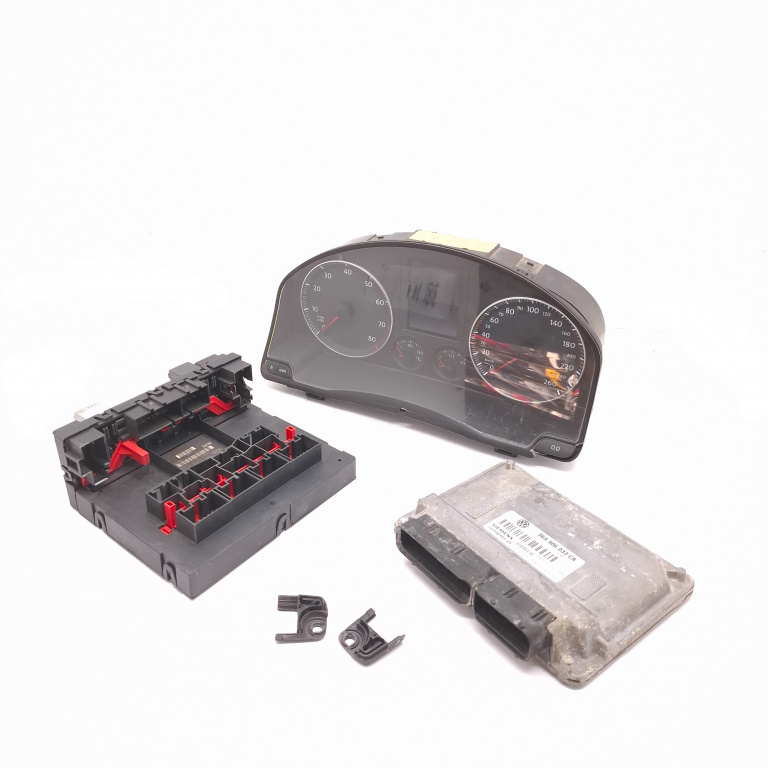 Kit Pornire Vw Golf 5 2003-2009 1.6 Bgu Benzina Calculator Motor Ceas Bord Panou Sigurante 06A906033Ca, 1K0937049M, 1K0920861A, 5Wp4020304, 21002971, 01408090, 90803, V00200000, 1668279 Siemens, Delphi