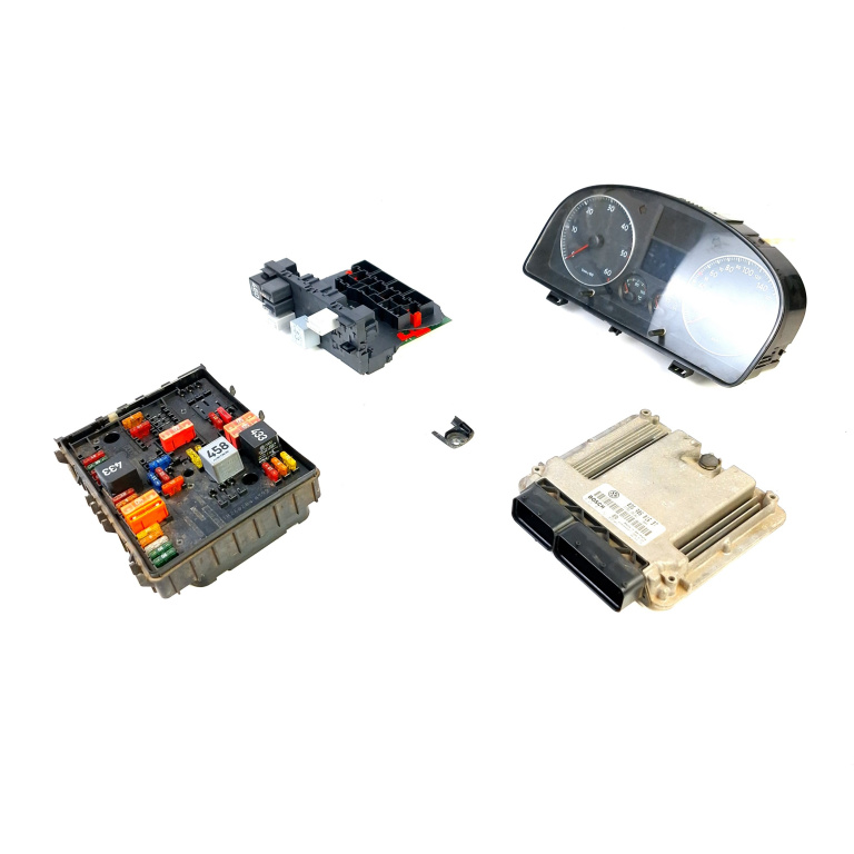Kit Pornire Vw Touran (1T) 2003-2010 1.9 Tdi Avq Motorina Calculator Confort Calculator Motor Ceas Bord Chip Cheie Panou Sigurante 03G906016Bt, 03G 906 016 Bt, 03G906016, 03G 906 016, 0281011761, 0 281 011 761, 1039S04447, 18880142, Edc16U15644, Edc1