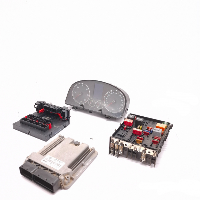 Kit Pornire Vw Touran (1T) 2003-2010 2.0 Tdi Azv Motorina Calculator Motor Ceas Bord Panou Sigurante 1K0937049K, 03G906016Eh, 1K0937124H, 218015008606, 110080218015, A2C53025660, A2C53023102, 1T0920870G, V3354110, F005V00456, 00582698, 1K0937800E, 1K