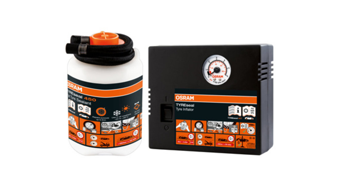 KIT Reparatie ANVELOPE (COMPRESOR + SPRAY Reparatie ANVELOPE) TYRESEAL KIT OSRAM ⭐⭐⭐⭐⭐