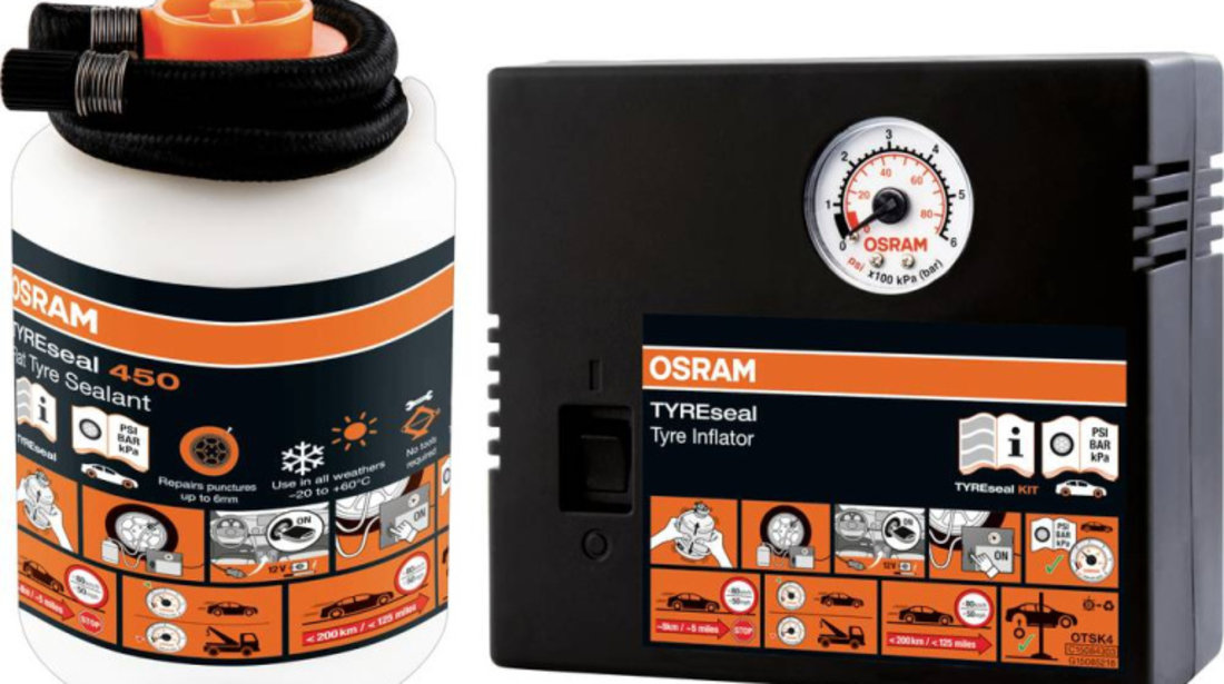 Kit Reparatie Etansare Reparat Anvelope Compresor + Solutie Osram TYREseal Kit 450ML OTSK4