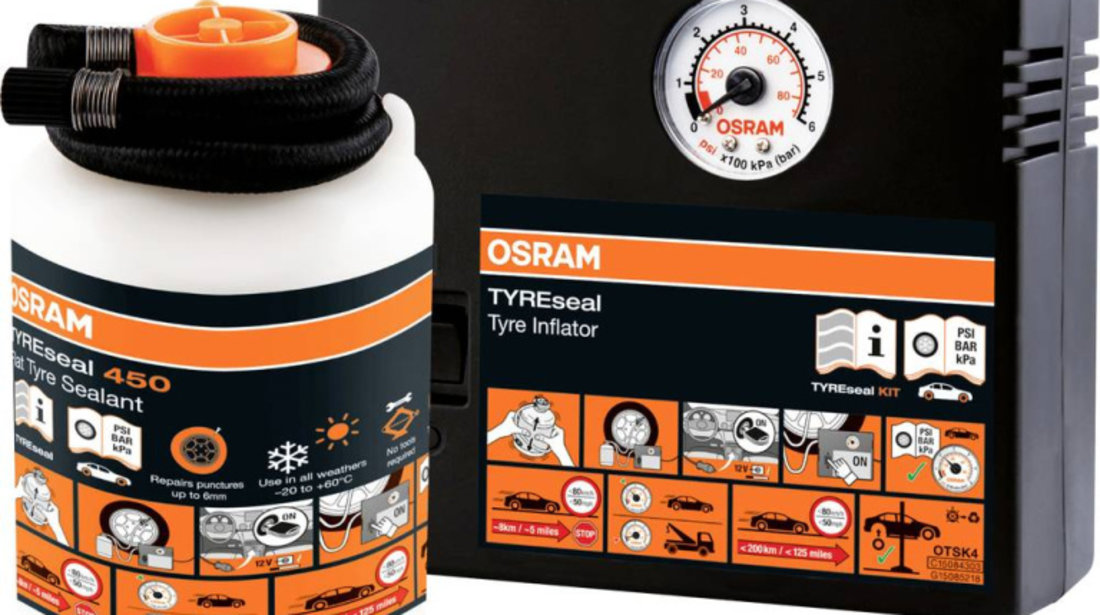 Kit Reparatie Etansare Reparat Anvelope Compresor + Solutie Osram TYREseal Kit 450ML OTSK4