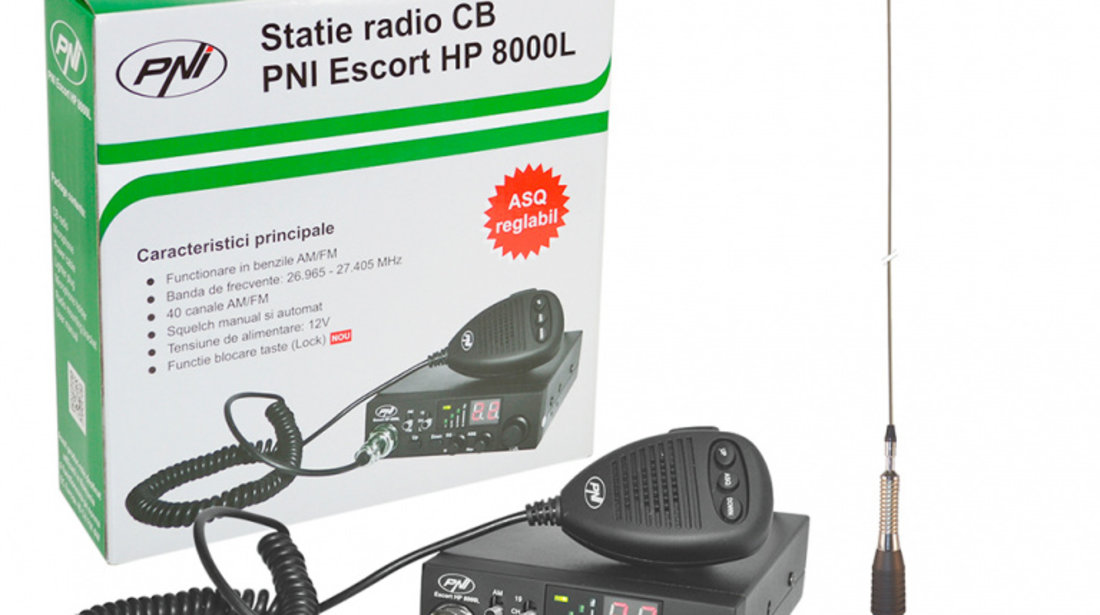 Kit Statie radio CB PNI ESCORT HP 8000L ASQ + Antena CB PNI ML160 cu magnet PNI-PACK70