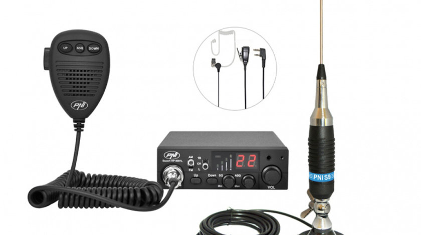 Kit Statie radio CB PNI ESCORT HP 8001L ASQ + Casti HS81 + Antena CB PNI S9 cu magnet PNI-PACK10