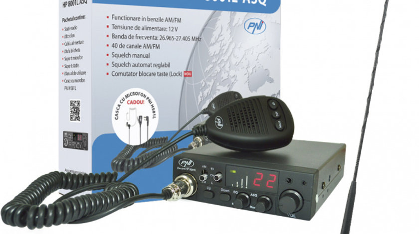 Kit Statie radio CB PNI ESCORT HP 8001L ASQ + Antena CB PNI Extra 48 cu magnet PNI-PACK39