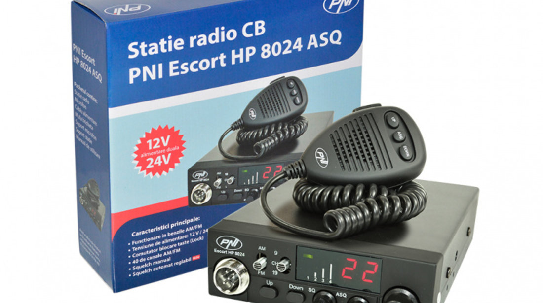 Kit Statie radio CB PNI ESCORT HP 8024 ASQ 12/24V + Antena CB PNI Extra 45 cu magnet PNI-PACK11