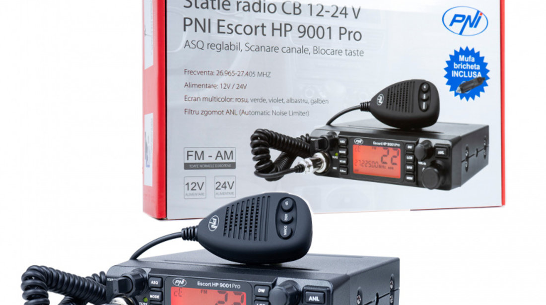 Kit Statie radio CB PNI ESCORT HP 9001 PRO ASQ 12/24 + Antena CB PNI Extra 45 cu magnet PNI-PACK90