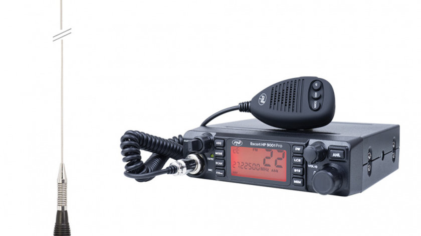 Kit Statie radio CB PNI ESCORT HP 9001 PRO ASQ reglabil, AM-FM, 12V, 4W + Antena CB PNI ML100, 26-30MHz,250W, 100cm, magnet 125mm inclus PNI-PACK17PRO