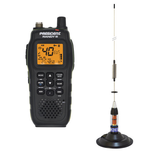 Kit Statie radio CB President RANDY III AM/FM + Antena CB PNI ML70, lungime 70cm, 26-30MHz, 200W PNI...