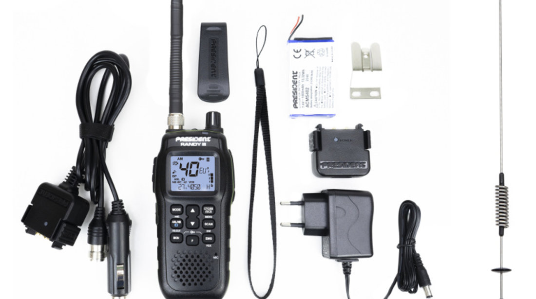 Kit Statie radio CB President RANDY III AM/FM + Antena CB PNI ML70, lungime 70cm, 26-30MHz, 200W PNI-PRE-K51