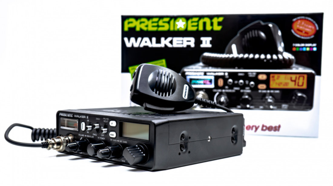 Kit Statie radio CB President WALKER II ASC + Antena CB PNI ML70, lungime 70cm, 26-30MHz, 200W PNI-PRE-K52