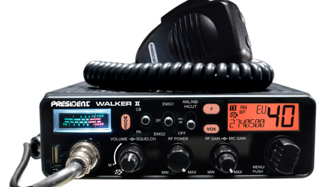 Kit Statie radio CB President WALKER II ASC + Antena CB PNI ML70, lungime 70cm, 26-30MHz, 200W PNI-PRE-K52