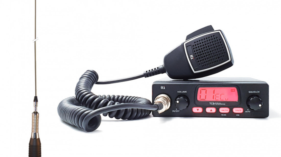 Kit statie radio CB TTi TCB-550 EVO, VOX, Filtru NB, 12-24V cu antena PNI ML160 cu magnet inclusa TTI-PACK57