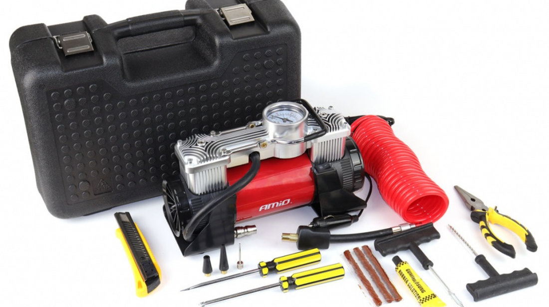 Kit Trusa Compresor Auto Multifunctional + Scule Reparat Anvelope Amio 12V HQ ACOMP-18 02640