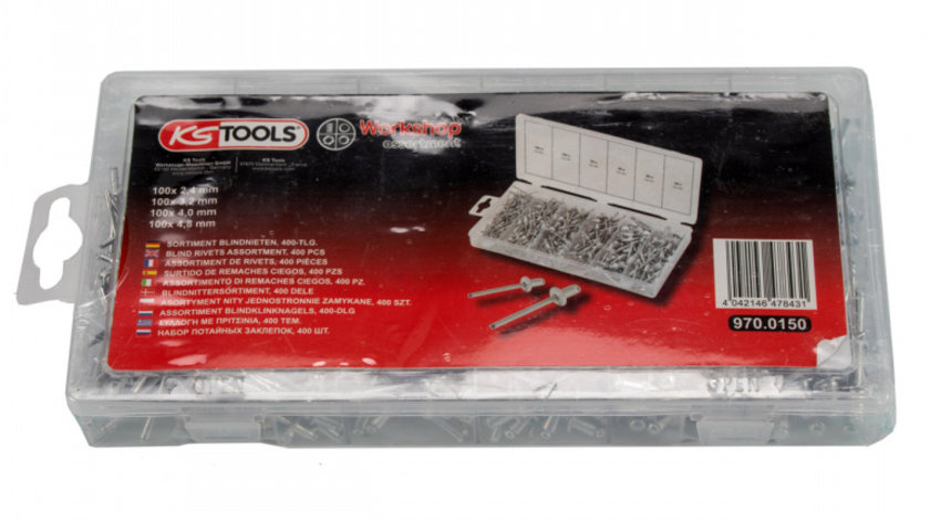 Ks Tools Trusa Pop Nituri Oarbe 100 x 2,4 - 3,2 - 4,0 - 4,8mm 400 Piese 970.0150