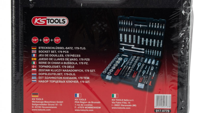 Ks Tools Trusa Set Chei Tubulare 1/4&quot; + 3/8&quot; + 1/2&quot; Cu Clichet 179 Piese 917.0779