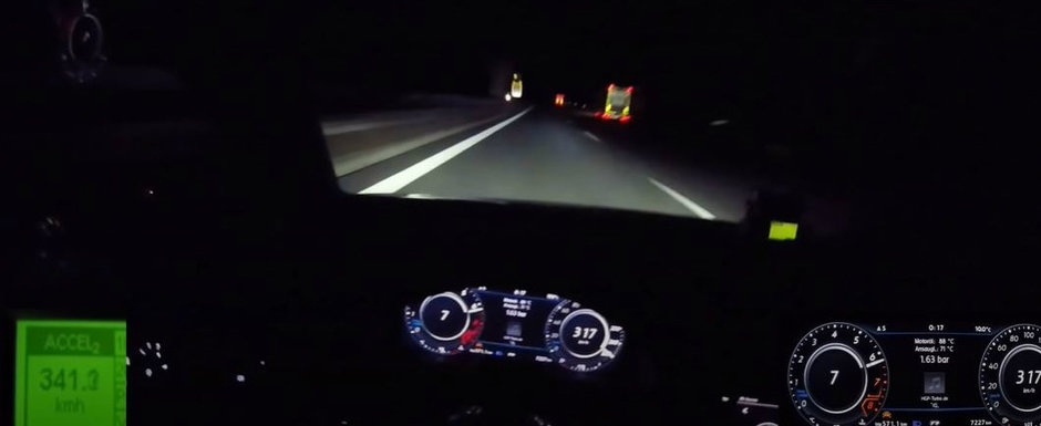 La 317 km/h i-a dat eroare vitezometrului. Asa se vad 354 km/h de la volanul unui VW Golf