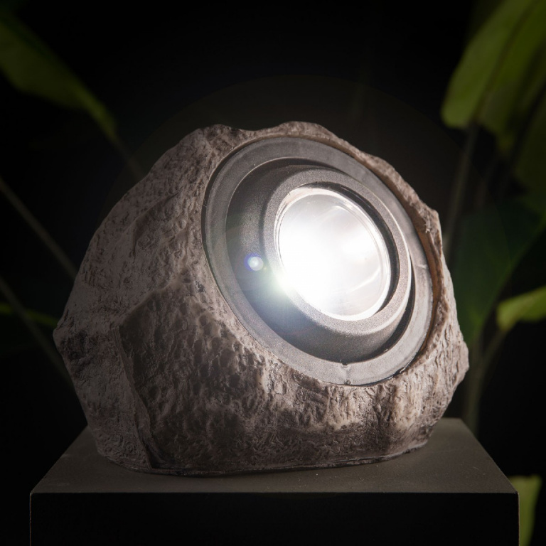 Lampă solară LED de exterior – formă de piatră – albă – 20 x 12 x 16 cm 11389C