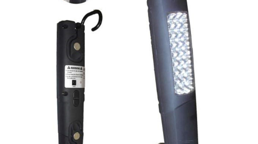 LAMPA DE LUCRU PORTABILA 24+6 LEDURI DUBLU MAGNETICA. SUPORT SI BAZA METALICA JBM