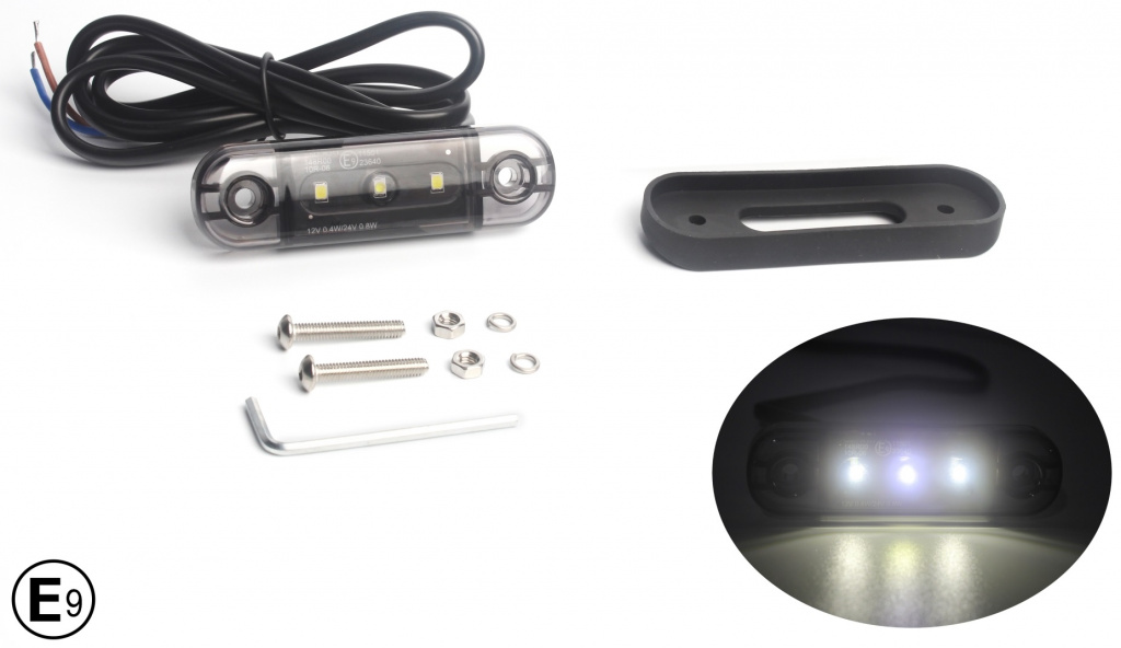 Lampa Gabarit Laterala Led Alb Fumuriu Rezistent La Apă IP67, 12V / 24V Cablu 30cm E9 10R-06, ECE R10, ECE R148 MAR343
