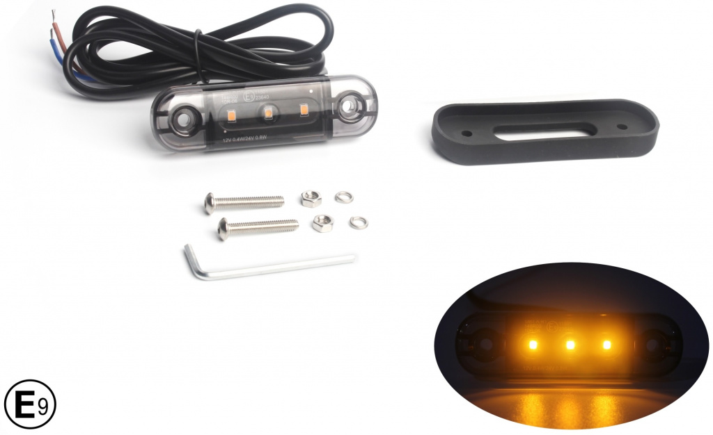 Lampa Gabarit Laterala Led Portocaliu Fumuriu Rezistent La Apă IP67, 12V / 24V Cablu 30cm E9 10R-06, ECE R10, ECE R148 MAR341