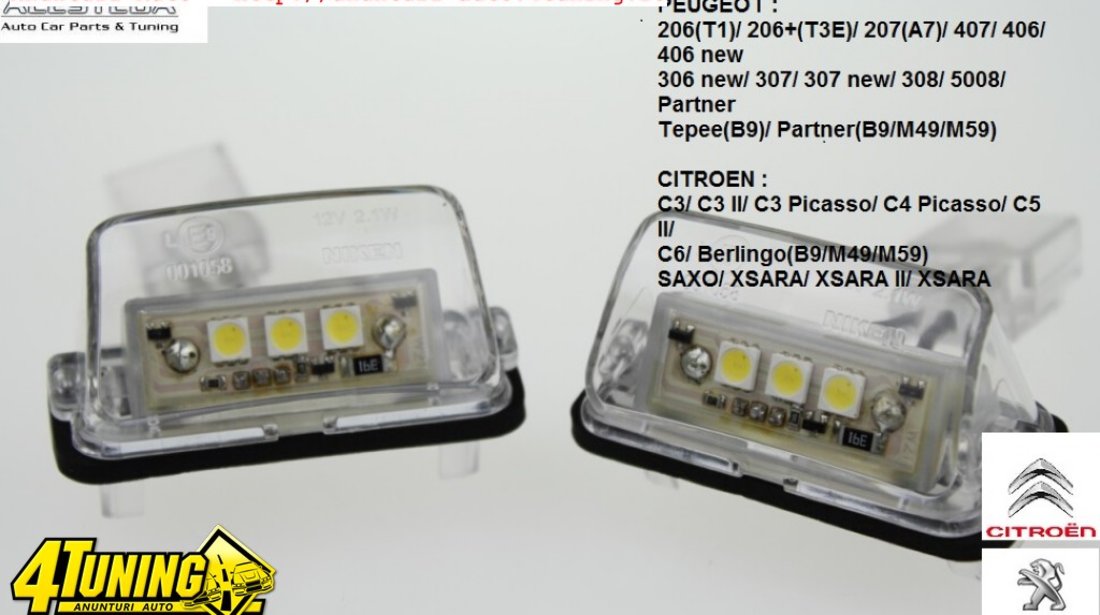 Lampa numar led PEUGEOT 206 207 307 406 CITROEN c3 c4 c5 c6