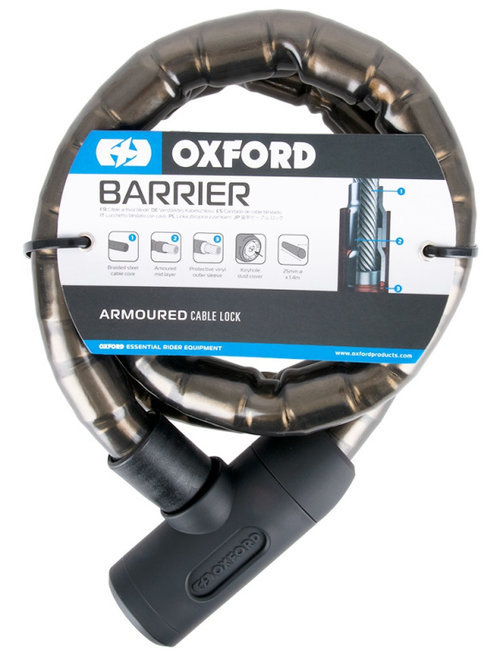 Lant Antifurt Moto Oxford Barrier Armoured Cable 1.4mx25mm Smoke Otel Gri Inchis LK135