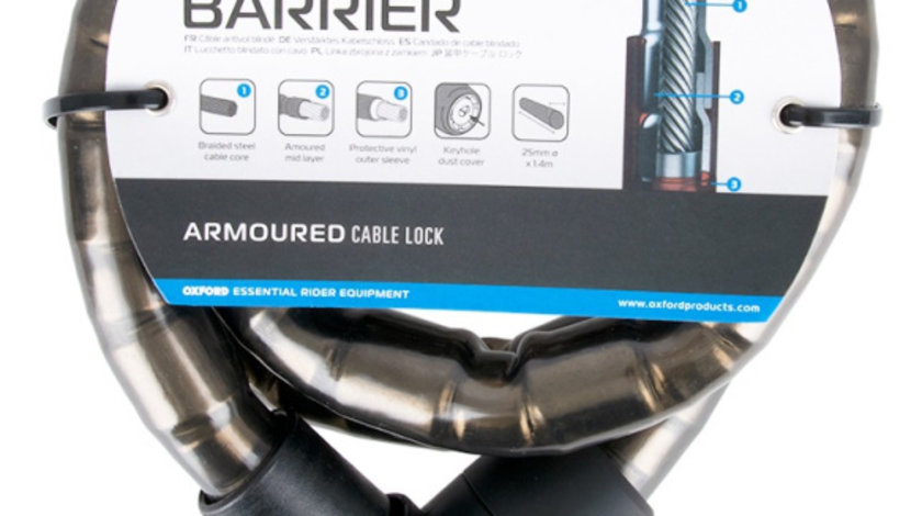 Lant Antifurt Moto Oxford Barrier Armoured Cable 1.4mx25mm Smoke Otel Gri Inchis LK135