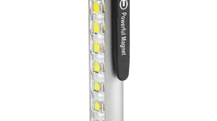 Lanternă LED - cu modul lumină de lucru - baterie de 400 mAh - XPE + LED SMD - 500 lm - IP55 - argintiu 18580A