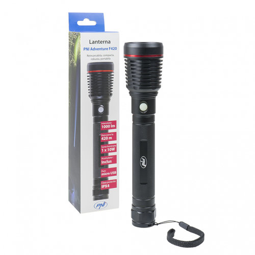Lanterna Pni Adventure F420, Led 10 W, 1000 Lm, Cu 2 Acumulatori Inclusi, 8000 Mah Tip 26650 PNI-ADV...