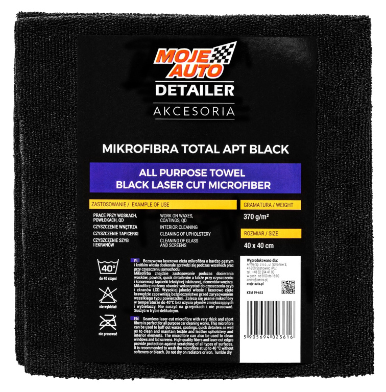 Laveta Microfibra Detailing Premium Negru Moje Auto Detailer 40X40CM 19-663
