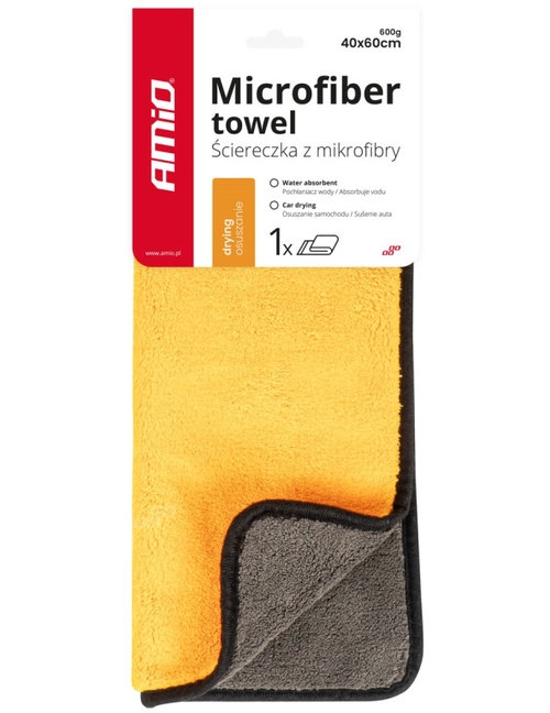 Laveta Prosop Microfibra Pentru Uscarea Masinii Amio 40x60cm 600gsm Galben / Gri 03753