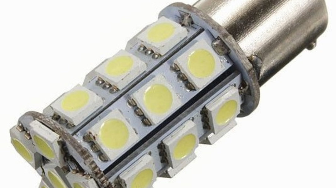 Led Auto Rosu BA15S 27 Smd Cu Pini Simetrici La 180 Grade 484981