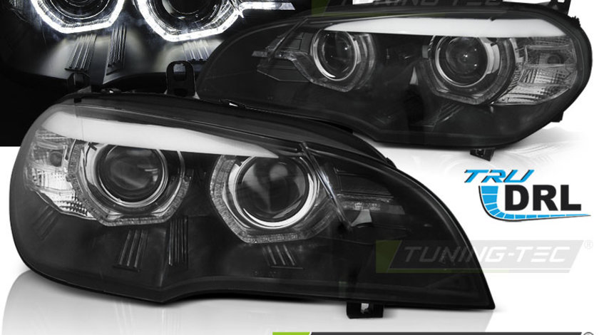 LED Faruri ANGEL EYES LED DRL BLACK AFS compatibila BMW X5 E70 07-13 (XENON OEM)