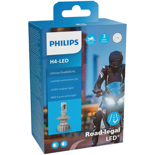 Led Moto Philips H4 12V 18W Ultinon Pro6000 +230% Alb 5800K Omologat RAR 11342U6000X1