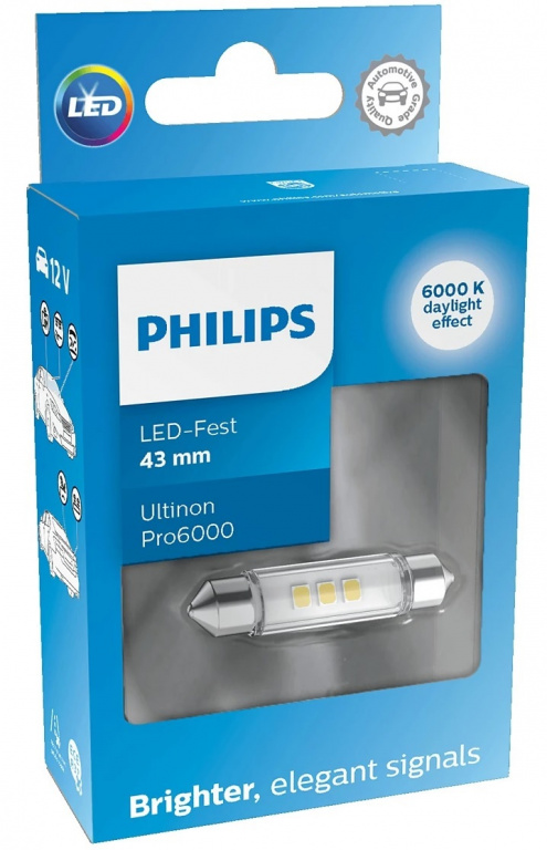 Led Philips Sofit 12V 1W Ultinon Pro6000 Alb 6000K 43mm 11866CU60X1