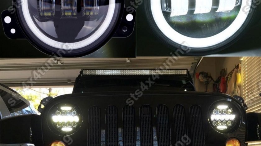 LED PROIECTOARE CU ANGEL EYE JEEP WRANGLER JK 2007-2017 [V1]