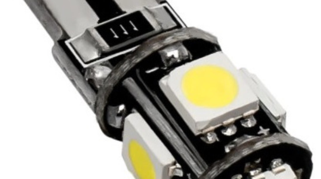 Led T10, 5 SMD, W5W, Canbus, 12V, Pentru Pozitie, Plafoniere, Portbagaj, Lumina Alb 6000k KRU112