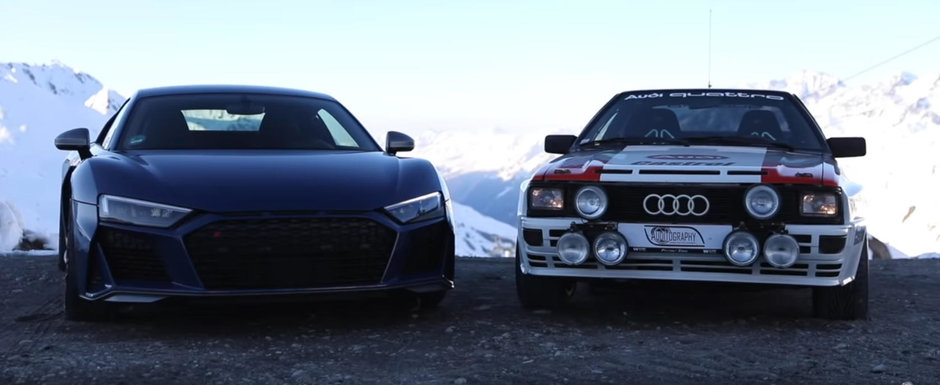 Legendarul Audi QUATTRO si noul R8 V10: intalnire de gradul 0 pe un drum montan din Alpi