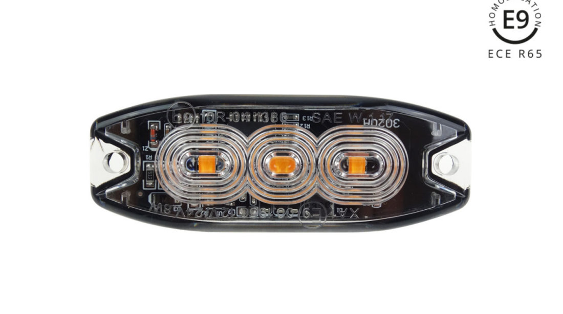 Lumină Bliț Subțire Ambră Pentru Grătar 3x3w Led R65 R10 12/24v Ip67 Amio 02297