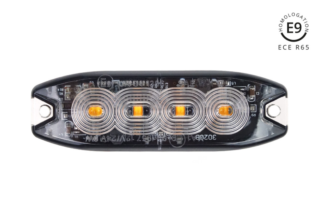 Lumină Bliț Subțire Ambră Pentru Grătar 4x3w Led R65 R10 12/24v Ip67 Amio 02298