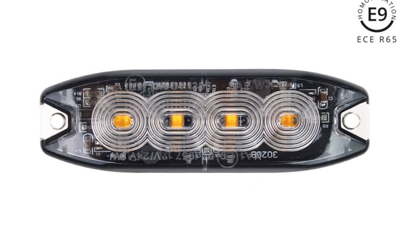 Lumină Bliț Subțire Ambră Pentru Grătar 4x3w Led R65 R10 12/24v Ip67 Amio 02298