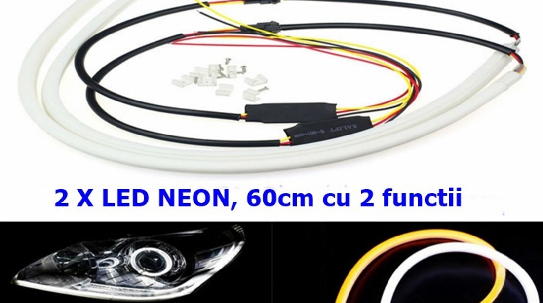 Lumini de zi LED DRL tub neon led 60 cm plus functie semnal galben