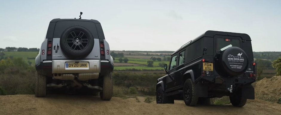 Lupta intre generatii. Vechiul Defender versus noul Defender pe un traseu de off-road Lupta intre generatii. Vechiul Defender versus noul Defender pe un traseu de off-road