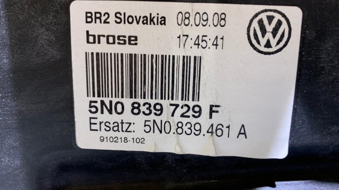 Macara Electrica Geam Usa / Portiera Dreapta Spate VW Tiguan 2007 - 2012 Cod Piesa : 5N0839461A / 5N0839729F